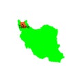 Tabriz marked on the map of Iran sign